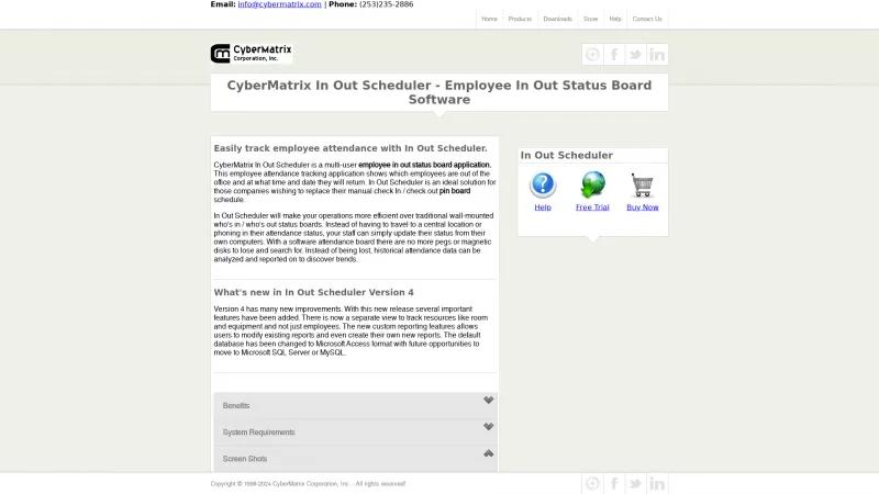 Homepage of CyberMatrix In Out Scheduler