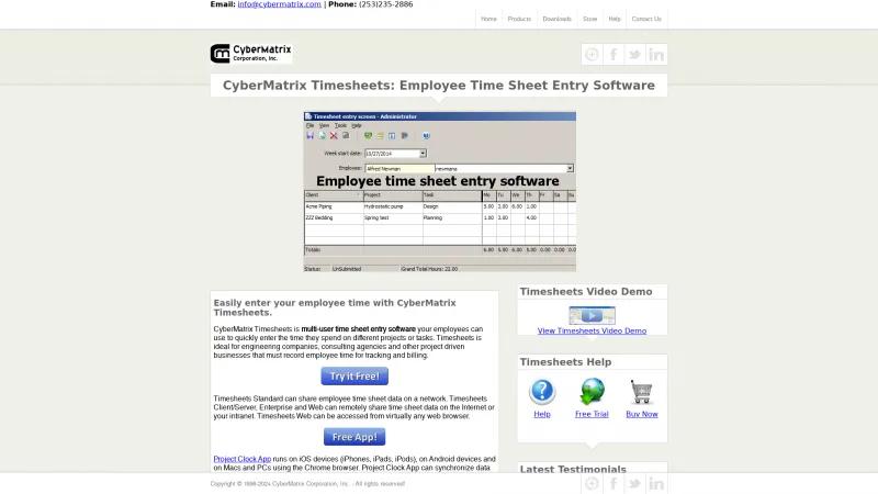 Homepage of CyberMatrix Timesheets