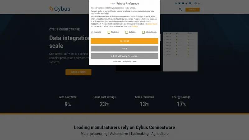 Homepage of Cybus Connectware