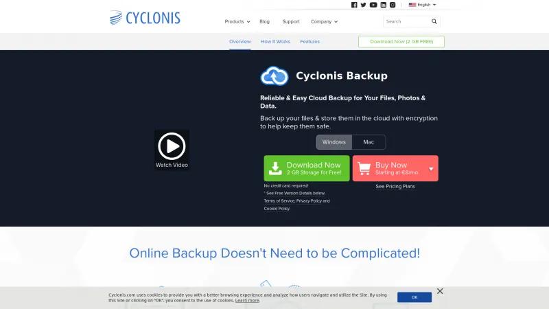 Homepage of Cyclonis Backup