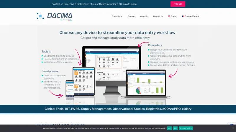 Homepage of Dacima Clinical Suite