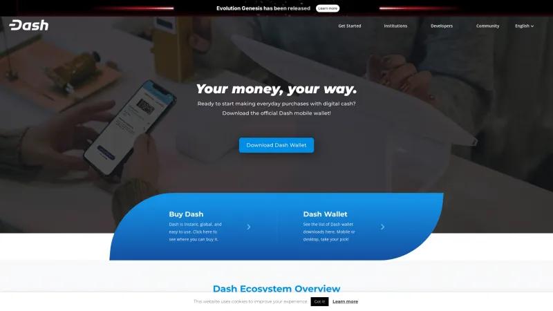 Homepage of Dash