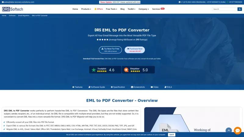 Homepage of DRS EML to PDF Converter