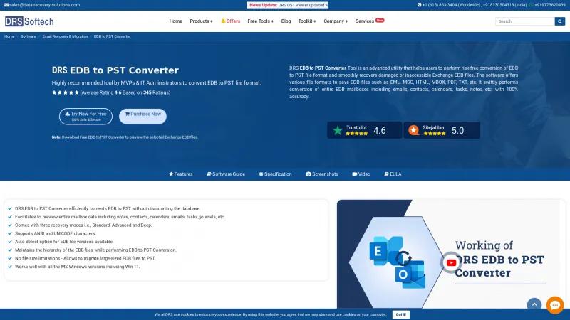 Homepage of DRS EDB to PST Converter