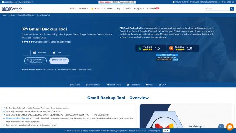 Homepage of DRS Gmail Backup Tool