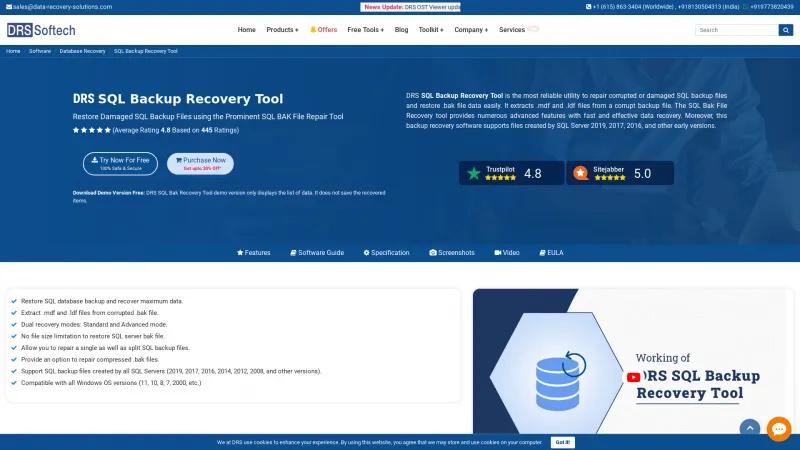 Homepage of DRS SQL Backup Recovery Tool