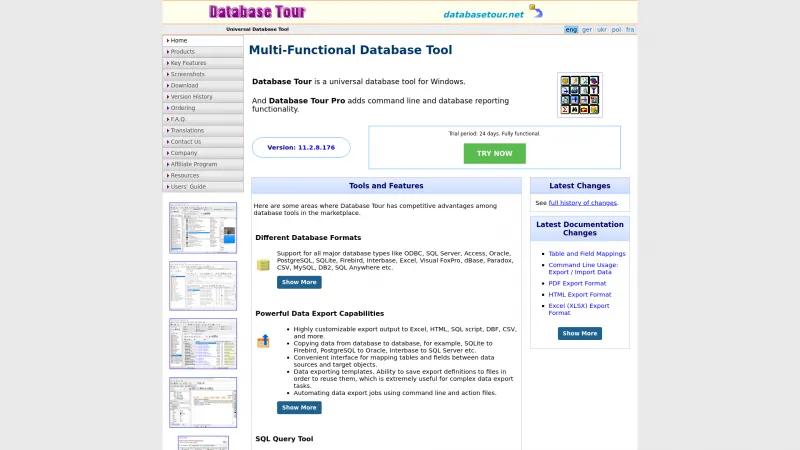 Homepage of Database Tour Pro