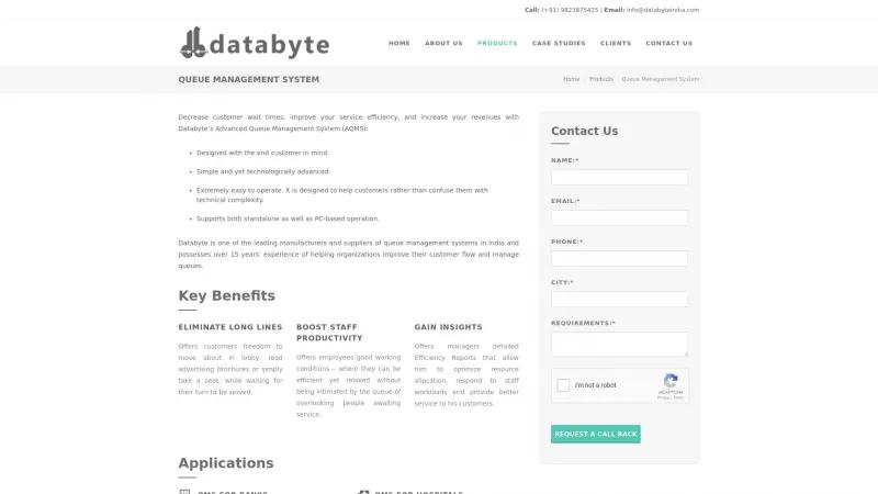 Homepage of Databyte Queue Management