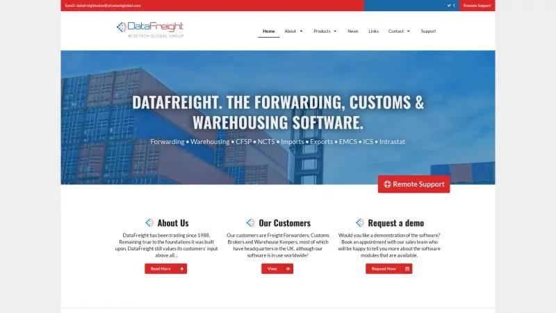 Homepage of DataFreight