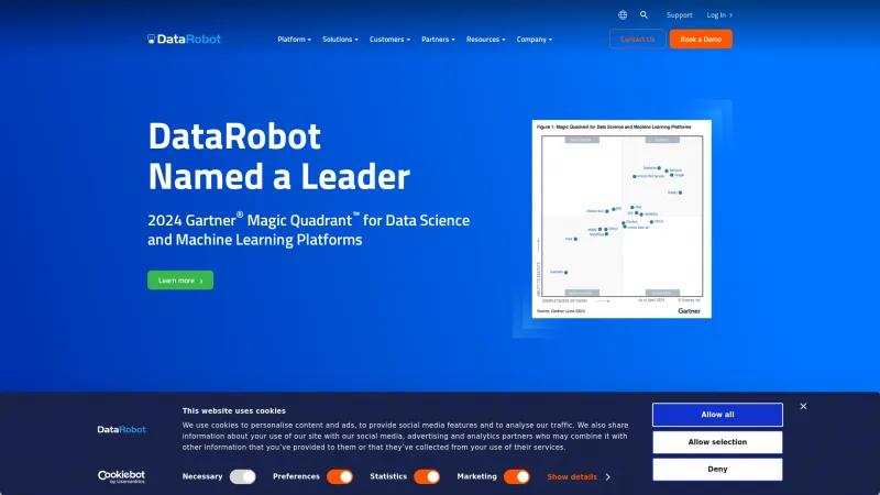 Homepage of DataRobot