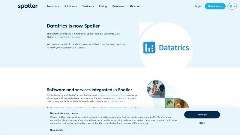 Homepage of Datatrics