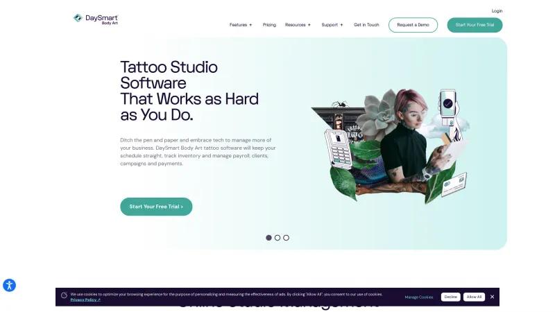 Homepage of DaySmart Body Art