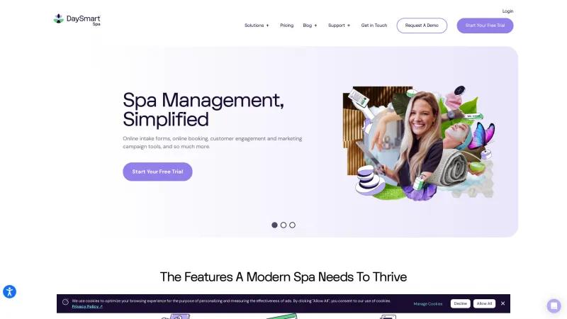 Homepage of DaySmart Spa