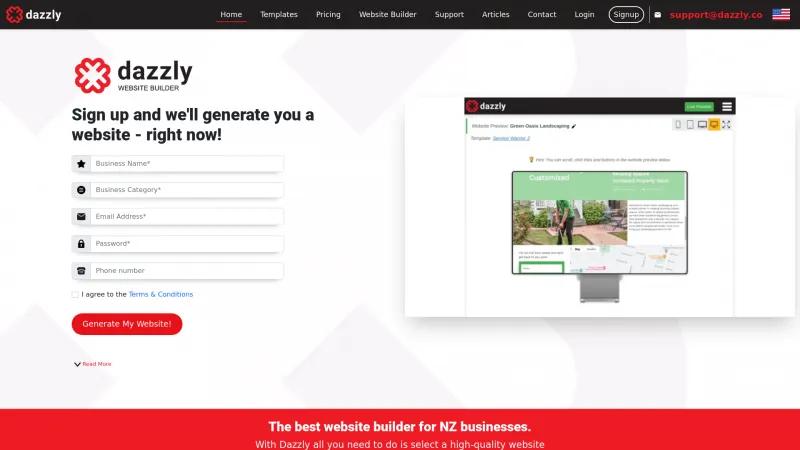 Homepage of Dazzly Website Builder