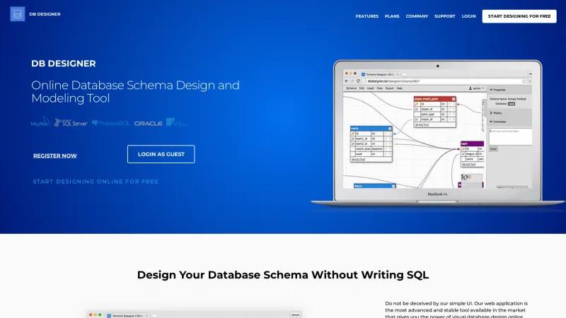 Homepage of DB Designer