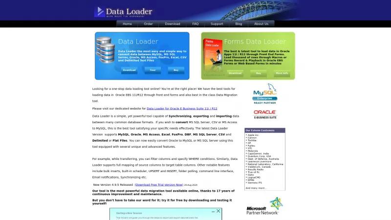 Homepage of Data Loader