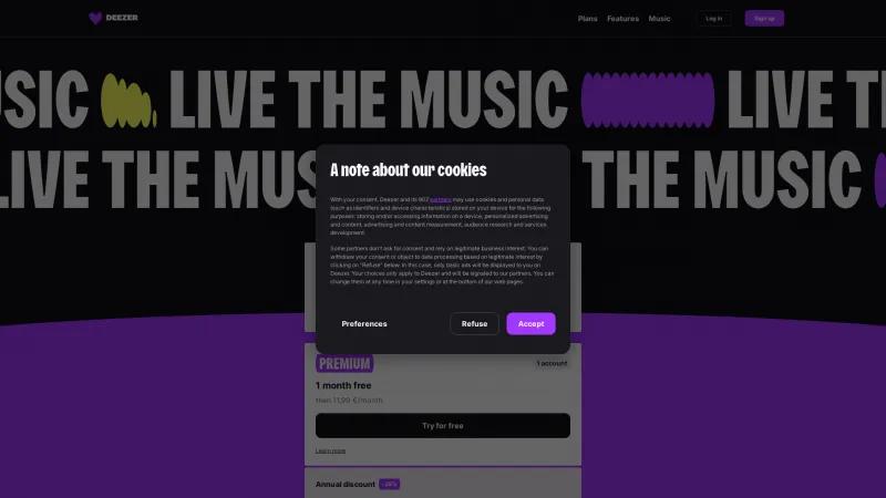 Homepage of Deezer