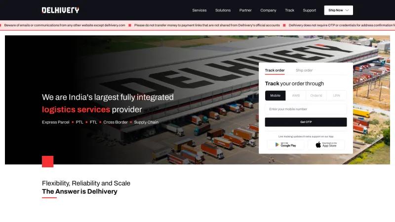 Homepage of Delhivery