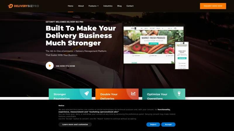 Homepage of Delivery Biz Pro