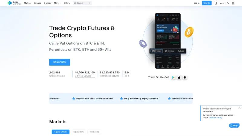 Homepage of Delta Exchange