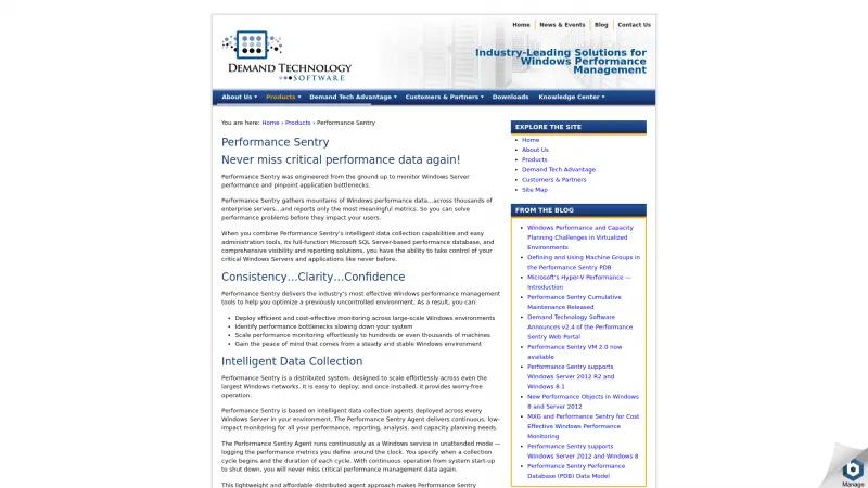 Homepage of Performance Sentry