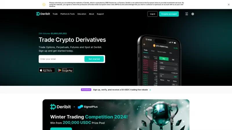 Homepage of Deribit