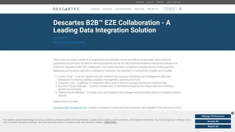 Homepage of Descartes B2B EZE Collaboration