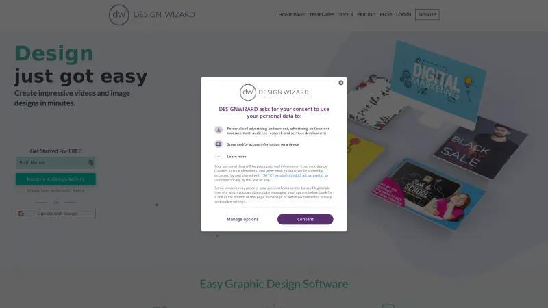 Homepage of Design Wizard