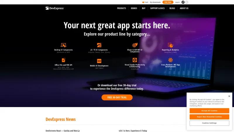 Homepage of DevExpress