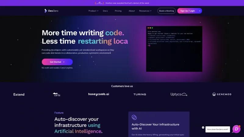 Homepage of DevZero