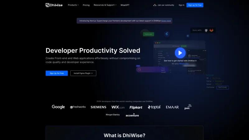 Homepage of DhiWise