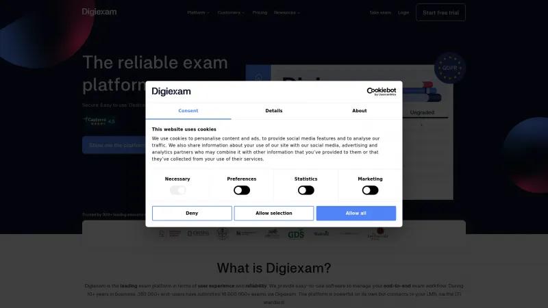 Homepage of Digiexam