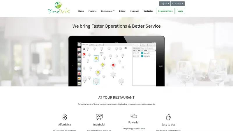 Homepage of DineDesk