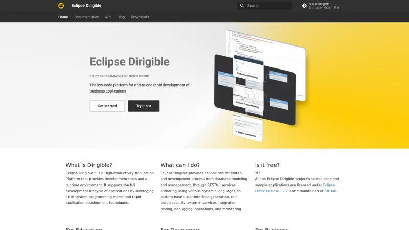 Homepage of Eclipse Dirigible