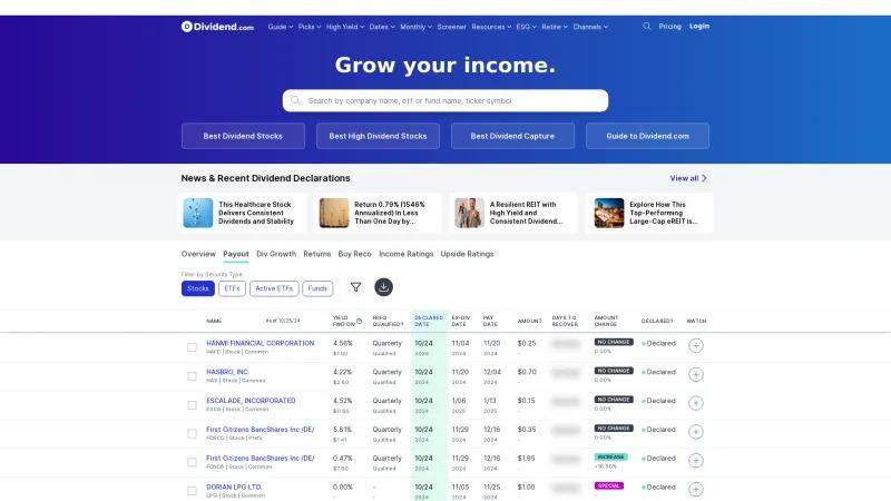 Homepage of Dividend.com