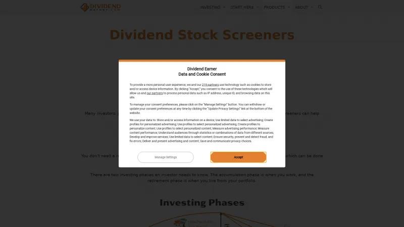 Homepage of Dividend Snapshot Screeners