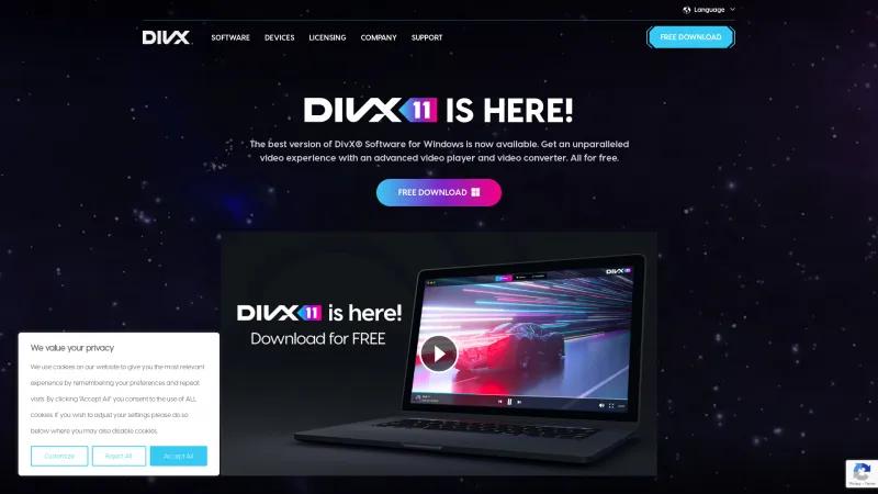 Homepage of DivX Player