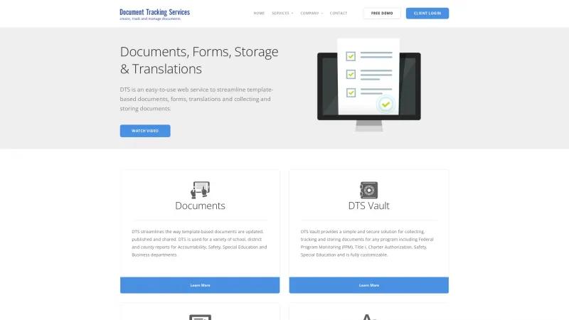 Homepage of Document Tracking Services