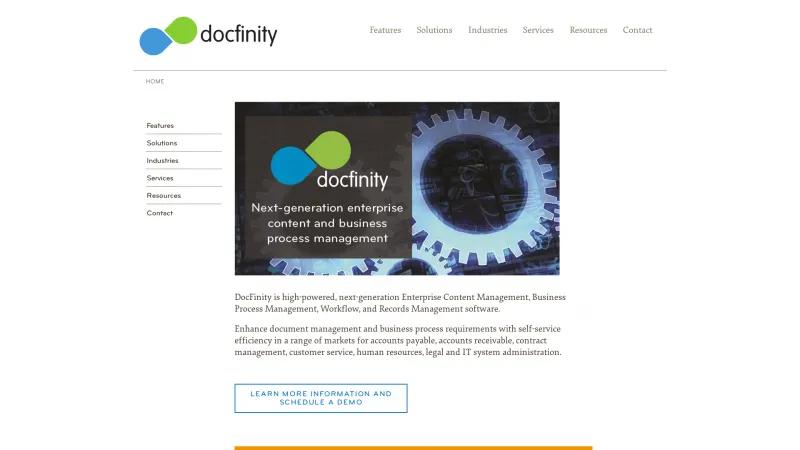 Homepage of DocFinity