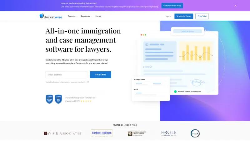 Homepage of Docketwise Immigration Software