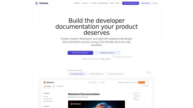 Homepage of Doctave