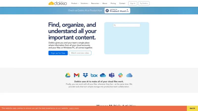 Homepage of Dokkio