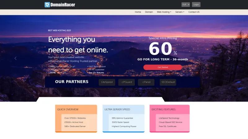 Homepage of DomainRacer