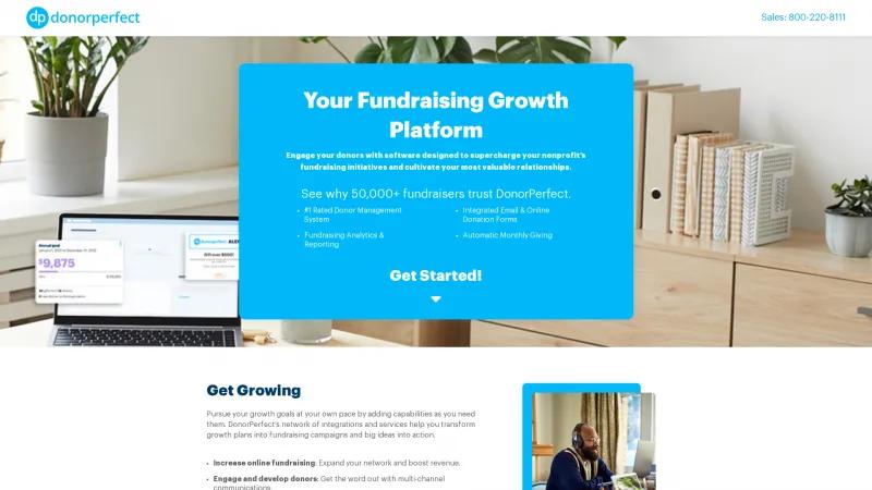 Homepage of DonorPerfect Fundraising Growth Platform