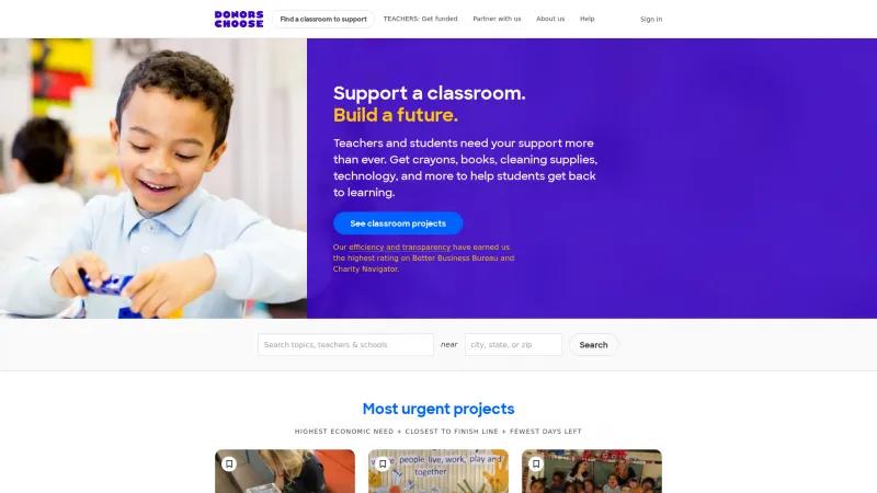 Homepage of DonorsChoose