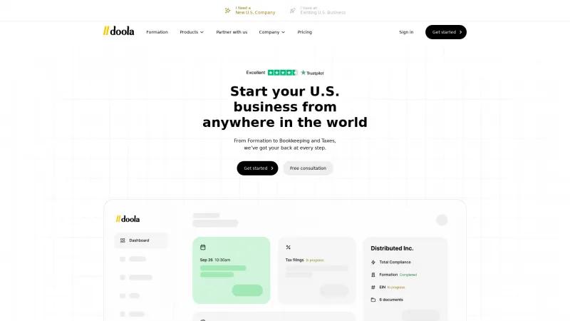 Homepage of Doola