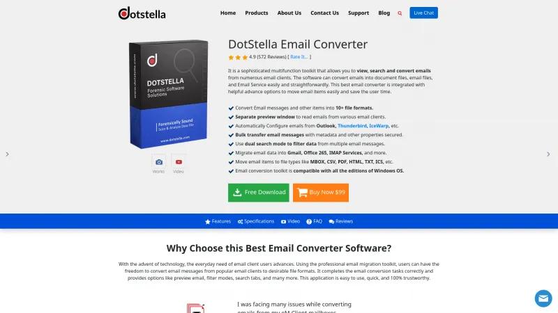 Homepage of DotStella Email Converter