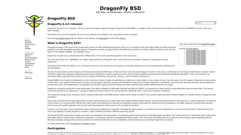 Homepage of DragonFly BSD