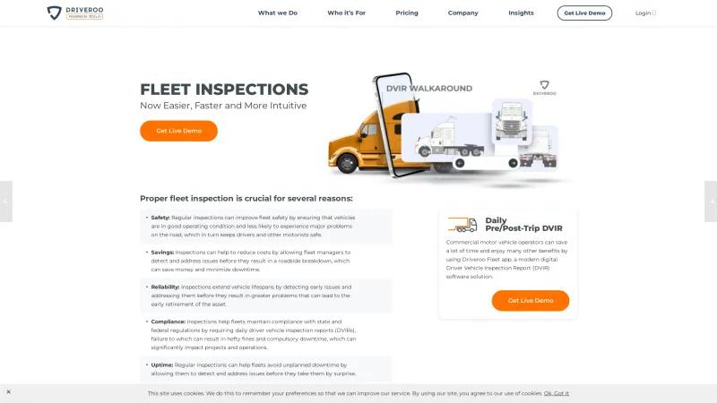 Homepage of Driveroo Inspector