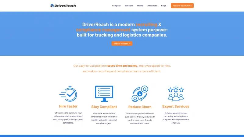 Homepage of DriverReach